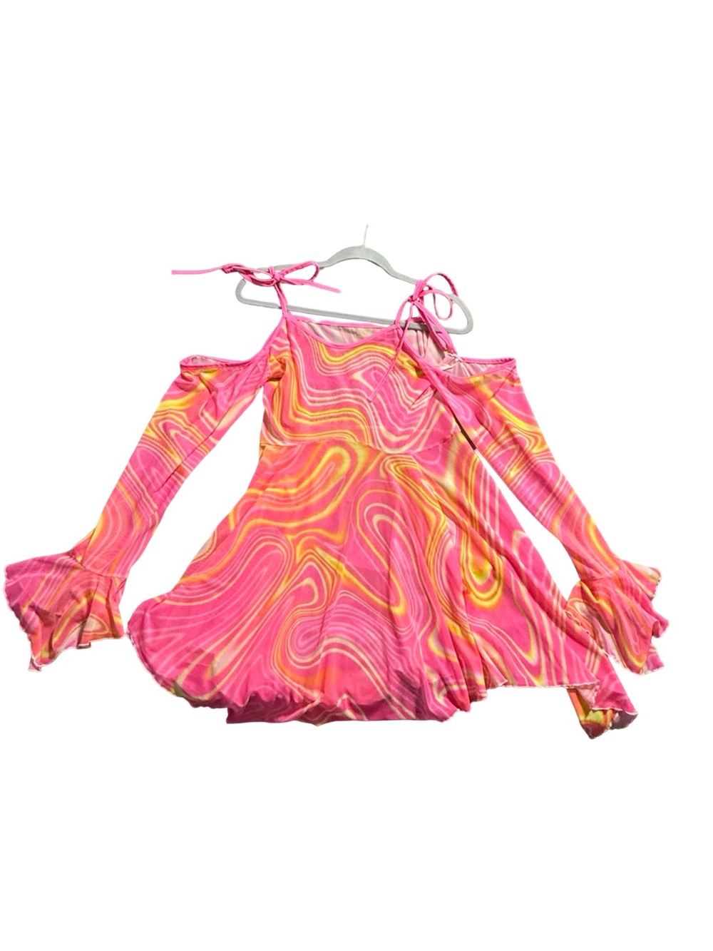 Pink Swirl Off-Shoulder Dress with Tie Straps
